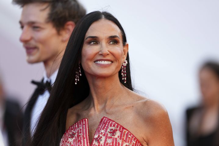 Demi Moore on the red carpet for Kinds of Kindness by Yórgos Lánthimos on May 17. 